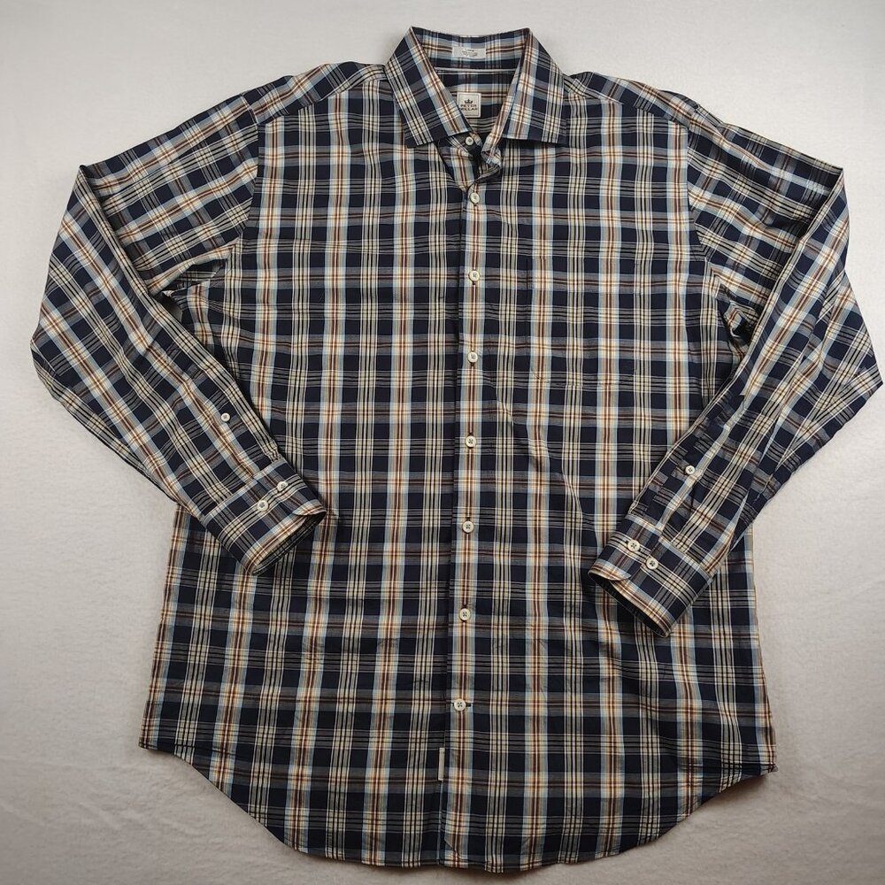 Peter Millar Cotton Plaid Button Down Shirt Mens Large Long Sleeve